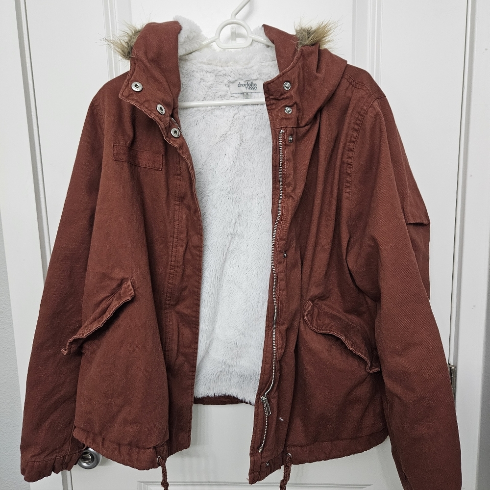 Charlotte Russe Rust Hooded Jacket with Faux Fur Lining XL